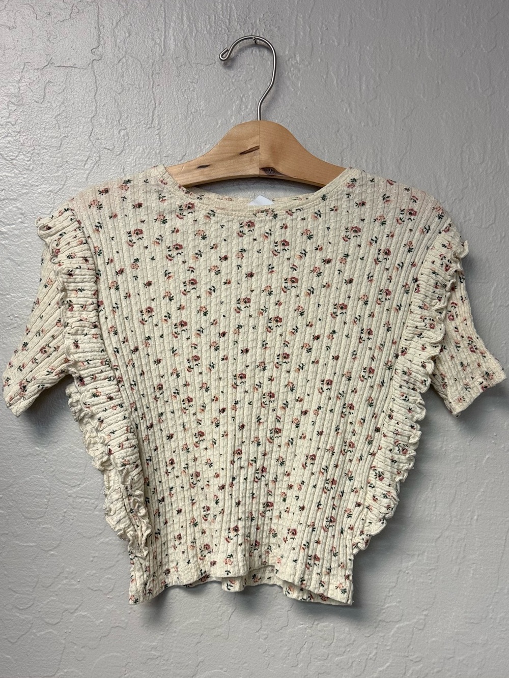 $15 ADD ON‎ zara ribbed floral girls short sleeve shirt baby gap cream